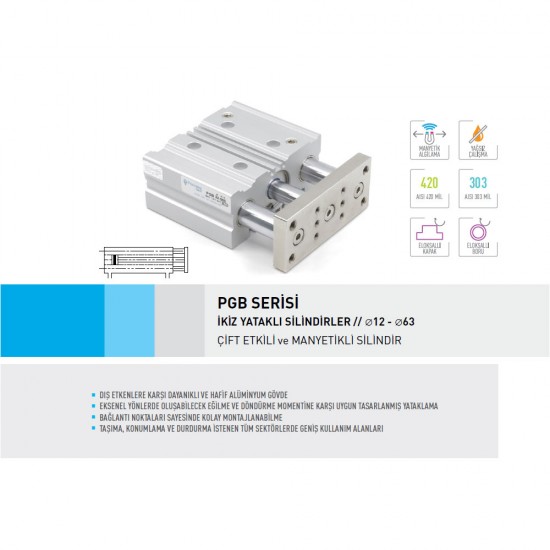 Pemaks PGB 032-010 İkiz Yataklı Çift Etkili Manyetikli Silindir