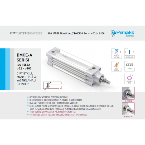Pemaks DMCE-A 032-0100 Çift Etkili Manyetikli Yastıklamalı Silindir