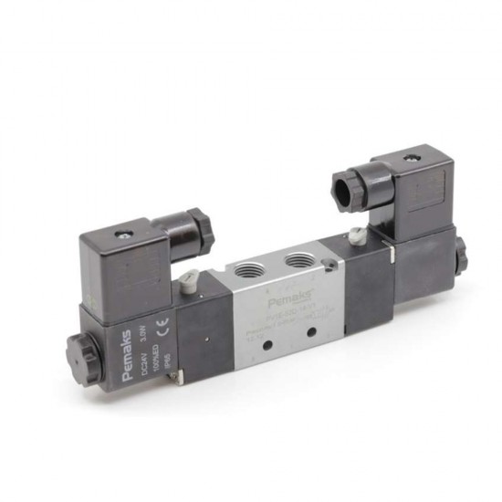 Pemaks PV1 Serisi Solenoid Valf  Çift Bobin Kapalı Merkez 5/3-1/4 220VAC